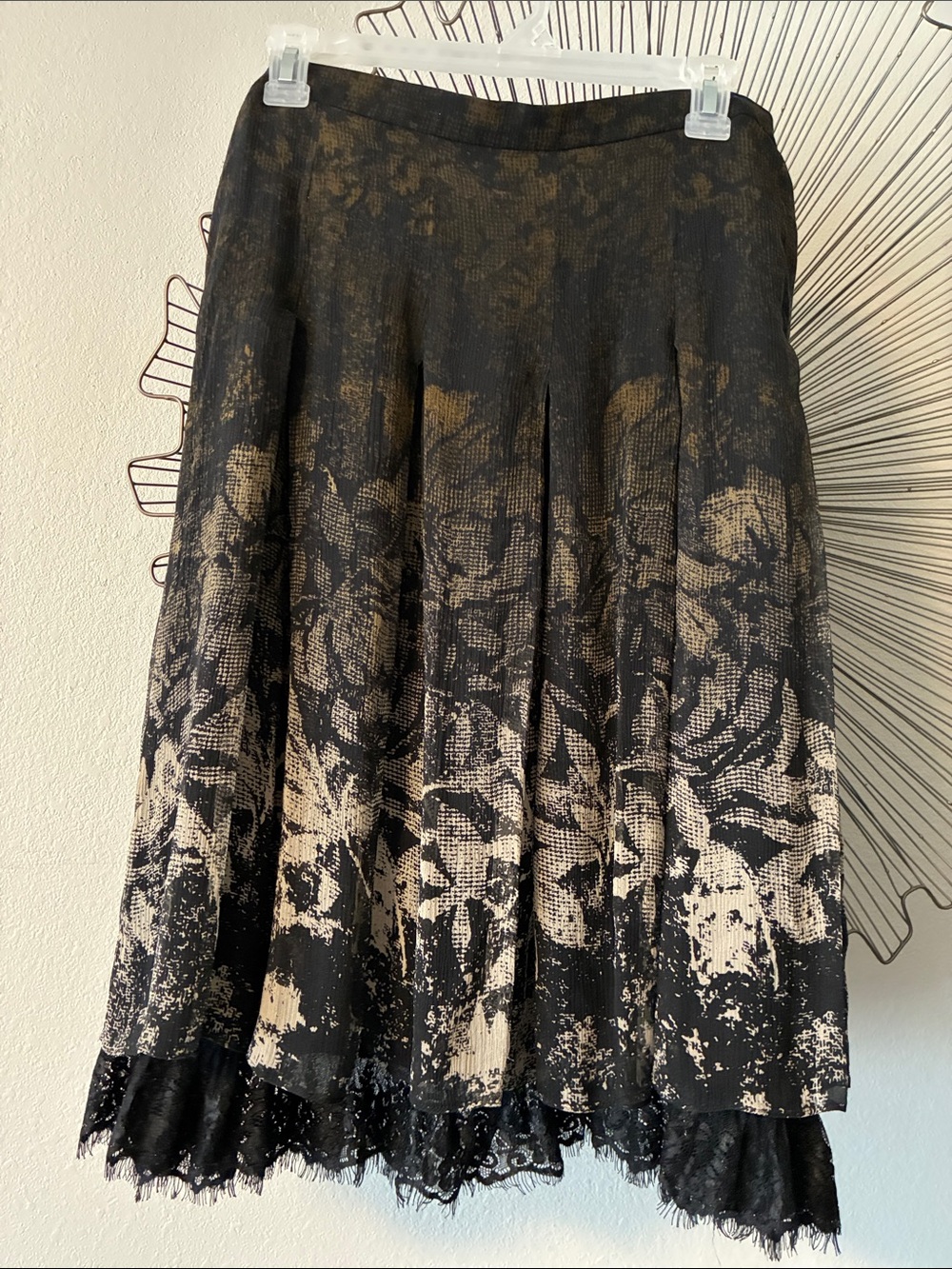 Coldwater Creek Hip Stitched Pleated Skirt Black Brown Size PL